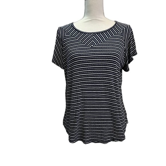 Anthropologie Brand Dolan Striped Flutter Sleeve Navy Striped Top Size XL - Picture 2 of 8
